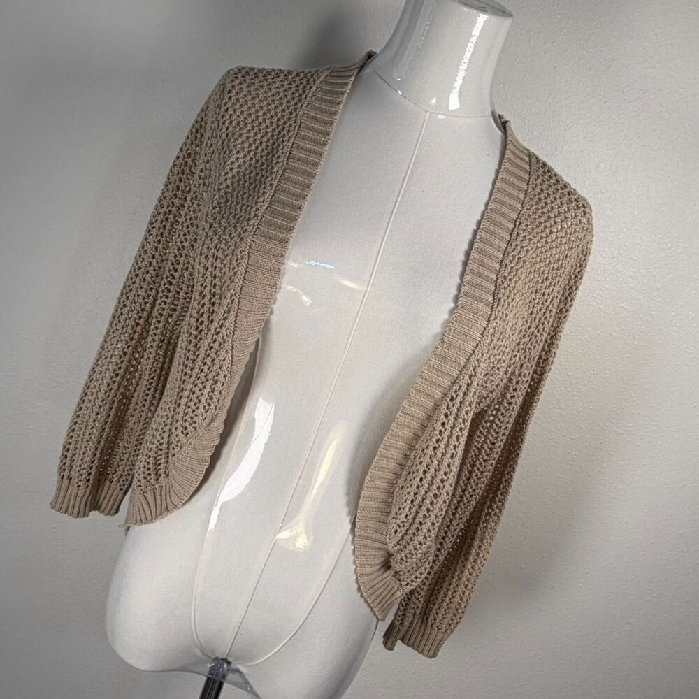 EST 1946 Open Knit Cardigan Sweater Women Medium Beige Cropped Boho
